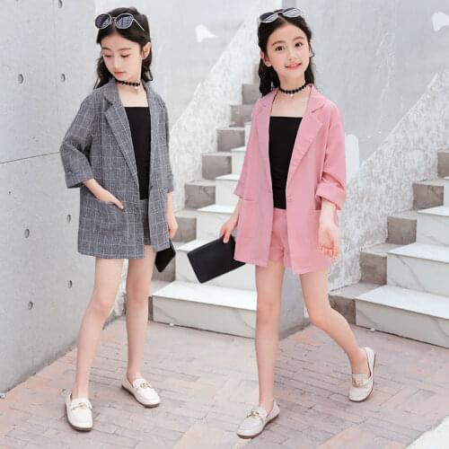 2021 Fashion Girls Clothing Sets Spring Autumn Kids Plaid Suits 3pcs Girls Outfits Children School Clothes 4 6 8 10 12 14Years