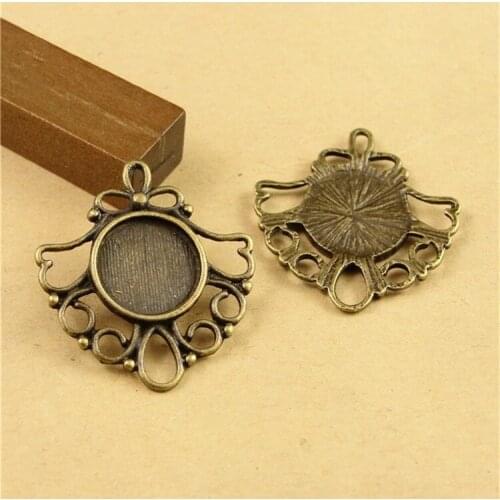 50 pieces/lot) To fit 12mm round cabochon antique bronze vintage style alloy pendant tray jewelry settings hd1330