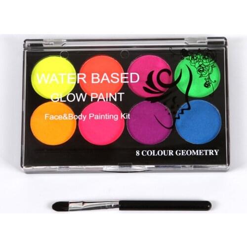 8 Color Professional Water Based Glow Paint Face Body Painting Kit with 1 Paintbrush Tasteless for Party Performance