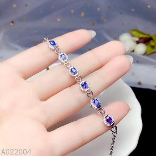 KJJEAXCMY Fine Jewelry 925 Sterling Silver inlaid gemstone sapphire women hand bracelet popular support detection