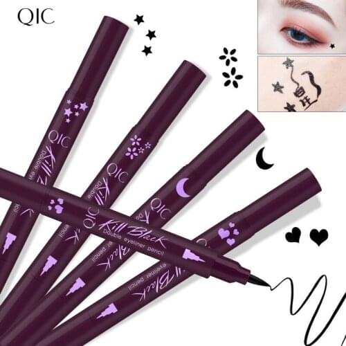 Black Liquid Eyeliner Pencil Waterproof Long Lasting Quick Dry Eye Liner Pen With Star Moon Heart Shape Stamp For Eyes Q606