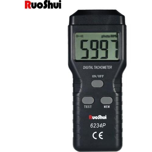 Mini Digital Laser Tachometer Non-Contact Tachometer Measuring Range 2-99999RPM Tachometer Odometer Km/h Backlight RuoShui 6234P