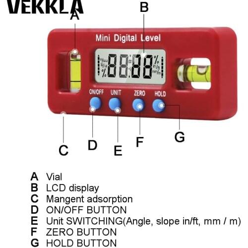 1pcs Mini Digital Protractor Inclinometer Magnetic Angle Finder Level Gauge ABS red LCD Display Digital Level Box Measuring tool