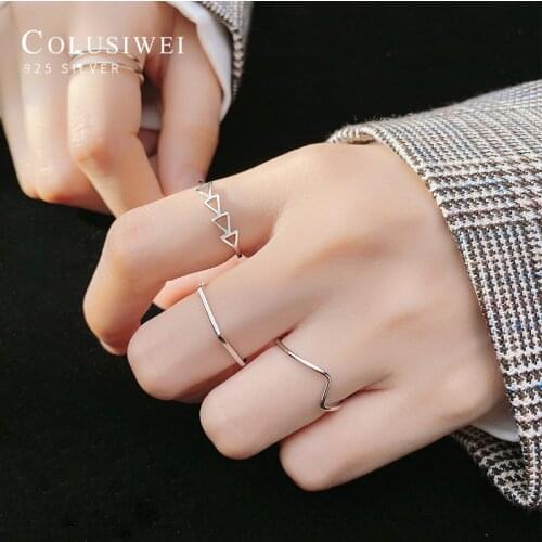 Colusiwei Trendy 925 Sterling Silver Minimalist 4 Style Geometric Line Opening Finger Ring for Women Stackable Ring Fine Jewelry