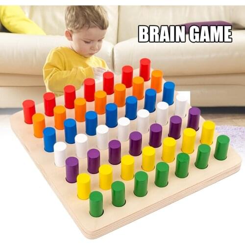 Wooden Peg Sorting and Matching Board 7 Colors Cylinder Blocks Trains Grip and Colors Recognition for Toddlers Kids SAL99