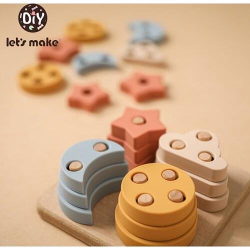 Lets Make Baby Building Blocks Star Wooden Geometry Matching Silicone Bricks Four Sets Of Columns Creative Educational Toys