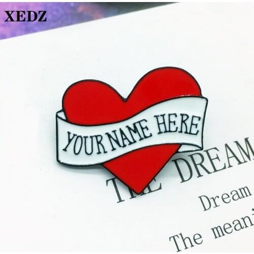 XEDZ romantic red love letter ribbon lover gift YOUR NAME HERE enamel lapel brooch men and women jewelry shirt badge pin gift