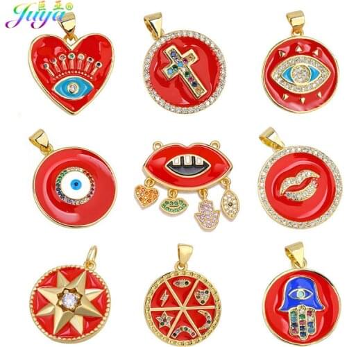 Juya DIY Enamel Fatima Evil Eye Pendants Handmade Gold Resin Charms For Needlework Greek Lucky Eye Jewelry Making Supplies