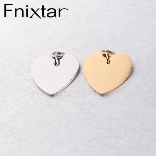 Fnixtar Love Heart Charms With 0.8x7mm Hang Ring Mirror Polishe Stainless Stee Heart Pendant For DIY Making 25x25m 20piece/lot