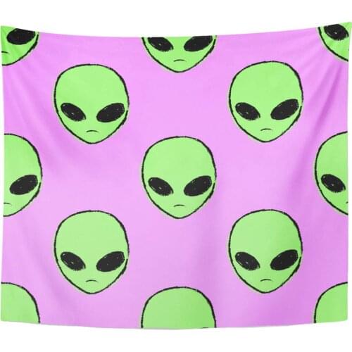 Colorful Head Alien and UFO Pop in 1990S Style Modern Design Fabrics All Kinds Green Space Tapestry Home Decor Wall Hanging