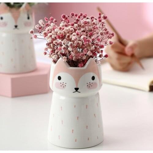 Ceramic Fox Flower Pot Mini Potted Pottery Animal Cute Micro Bonsai Planter Flower Arrangement Home Decoration Garden Crafts