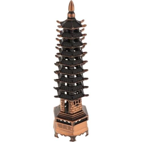 Chinese Vintage Zinc Alloy Wenchang Tower 9 Layers Stupa Tower Decorative Ornaments Home Officer Decor