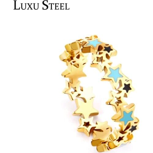 LUXUSTEEL Star Dripping Oil Rings For Women Gold Color Accessorise Trendy Vintage Fashion Stainless Steel Rings Wedding Daily