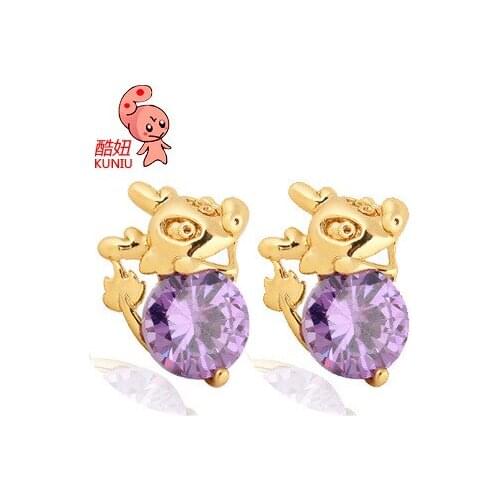 Kuniu animal shape exquisite lovely stud earrings for women alloy crystal material wedding anniversary brand fashion jewelry