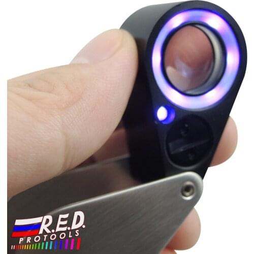 Portable Handheld 30x21mm Triplet Loupe Jeweler Loupe Magnifier w/ White LED Lights + UV Lighting LED