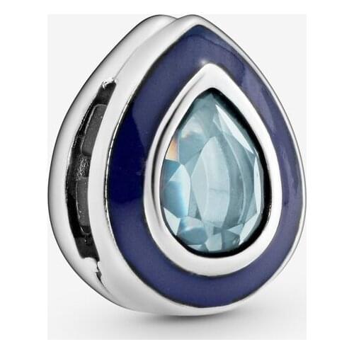 Classic 100% 925 Sterling Silver Beads Reflexion Blue Teardrop Clip Charm Beads fit Original Pans Bracelets Women DIY Jewelry