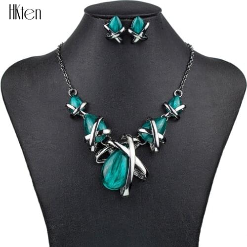 MS1504517 Fashion Jewelry Sets High Quality 4 Colors Necklace Sets For Women Jewelry Black zinc plated Resin Unique Pear Design