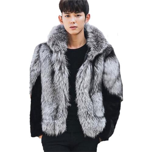 New Fur Coat Imitation Water Fur Grass Mens Imitation Fox Fur coat one coat Mens Fur coat winter Thick Warm Hooded jacket 6XL