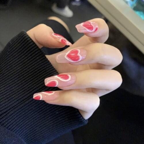 24pcs Love Printed Nail Patch Rose Red Fashion Manicure Patch False Nails Save Time Gifts For Girls Nails Accesorios