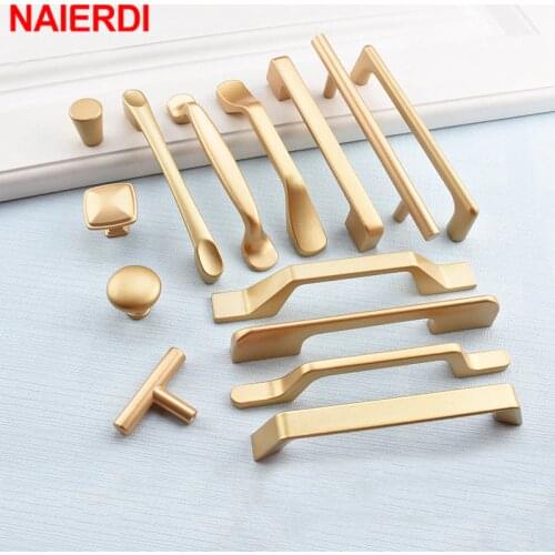 NAIERDI Matte Gold Cabinet Pulls Solid Aluminum Alloy Kitchen Cupboard Handles Cabinet Handles Drawer Knobs Furniture Handle