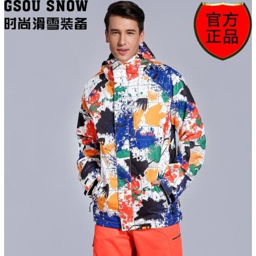 New Mens Ink Painting Ski Jacket Male Winter Outerwear Snowboarding Sports Coat Waterproof Snow Wear Anorak
