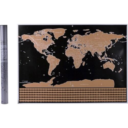 New 42*30 CM Scratch Off Journal Retro World Globe Map Poster With Country Flag Decoration For Office School With Tube Package
