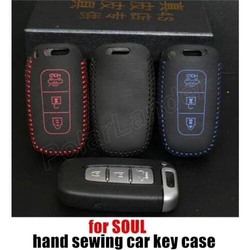 Original handmade Hand Sewing Car Key Case Genuine Leather Car Key Cover fit for KIA SPORTAGE SPORTAGER SOUL Only Red