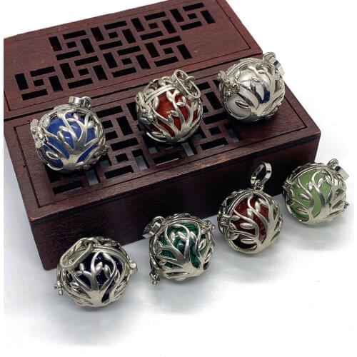Natural Stone Pendant Spherical Malachite Gold Sand Stone Copper Material Tree of Life Hollow Shell Can Be Opened DIY Jewelry
