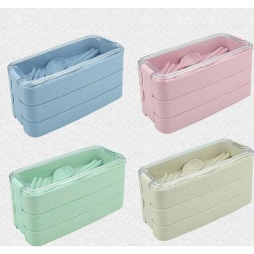 Portable Healthy Material Creative Wheat Straw Lunch Box Student Spoon Fork Chopsticks Three-layer Household Foodbox Storage