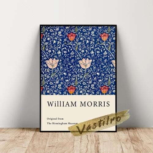 William Morris Exhibition Poster, William Medway Pattern Art Prints, Morris Flower Leaf Wall Picture, Retro Plant Wall Stickers