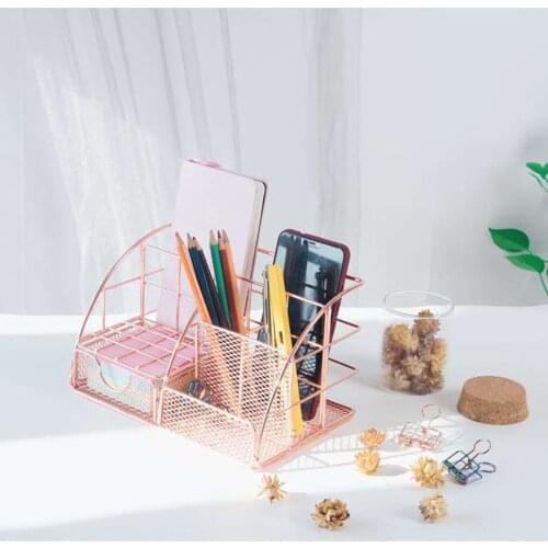 Mesh Office Supplies Accessories with Drawer for Home Office Desktop Rose Gold Delicate Durable high quality Practical