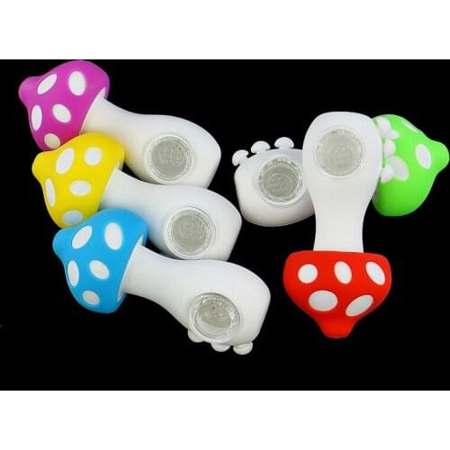 Premium Creative Funny Silicone Smoking Pipe for Tobacco Herb with Glass Bowl Mushroom Design Cute