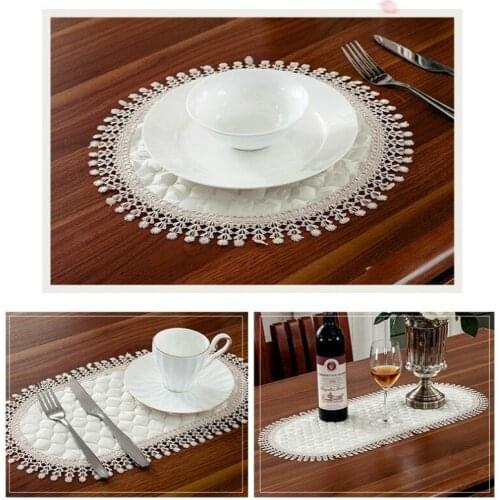 Modern New Lace Fabric Oval Cup Mat Table Heat Insulation Embroidery Craft Anti-scalding Bowl Coasters European Western Placemat
