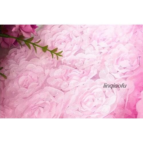 Three-dimensional chiffon sweet white pink rose lace fabric High-end wedding dresses