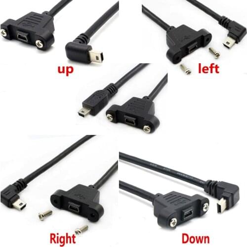 Mini USB Up Down Left Right Angled Elbow mini USB B 5pin 2.0 Male to Female Extension Cable 30cm 50cm With Panel Mount Hole
