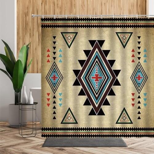 Ethnic Style Waterproof Shower Curtain Bohemian Pattern Bathroom Decoration Bathtub Screen With Hook Polyester Bath Curtains Set