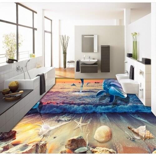 Beibehang Whale Dolphin non-slip waterproof self-adhesive sticker paint bathroom wallpaper for walls 3 d wall papers home decor