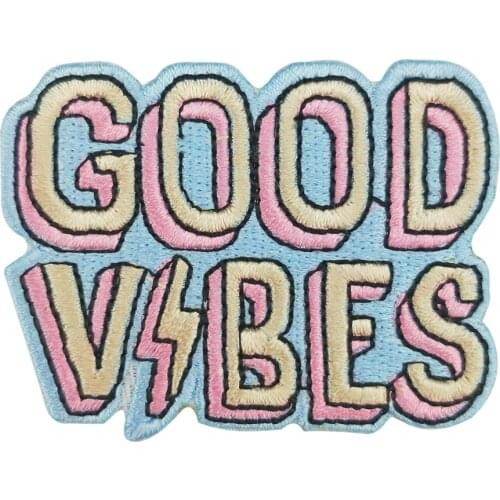 Good Vibes Embroidered Iron on Patches Letter Text Customized Simple Happy Badge for Jacket Vest Jeans Applique Accessories