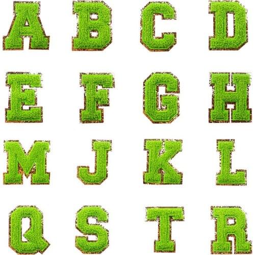 Diy Green Towel Embroidered Letters Sewing On Patch Stripe Badge Alphabet Sequins Patches For Kid Clothing Patches For Jackets