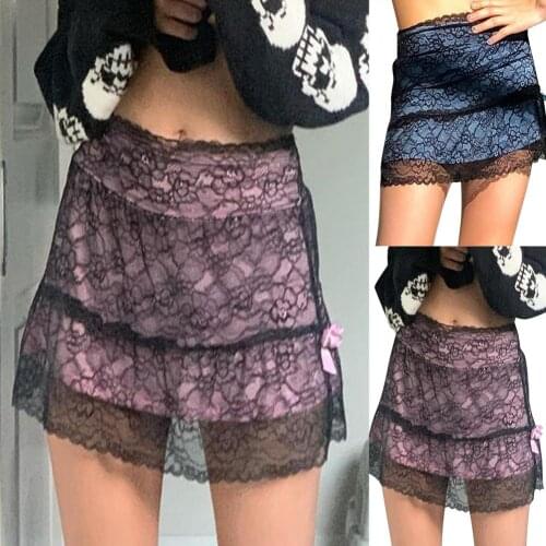 2021 New Women Y2K Mini Skirts Lace A Line Skirt Fashion Sexy Streetwear Skirt Pink Stripe Harajuku Vintage Aesthetic Fashion