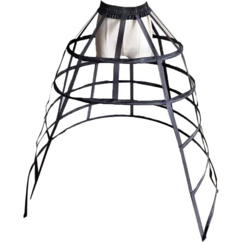 Women 5 Hoops Skirt Pannier Petticoat Hollow Bird Cage Cutout Crinoline Underskirt Ruffles Elastic Waist Lolita Bustle
