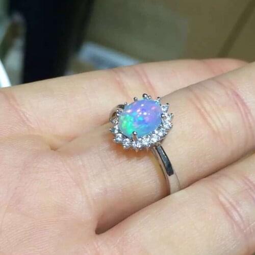Natural opal woman rings with fire color mysterious 925 silver adjustable size