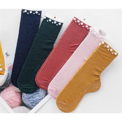 Pearl Socks Flash Color Ladies Retro Streetwear Korean Style Women Socks D366