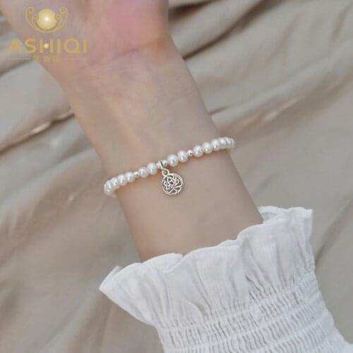 ASHIQI Natural Freshwater Pearl Bracelet 925 Sterling Silver Elastic Cord Fashion Jewelry Women 2021 New