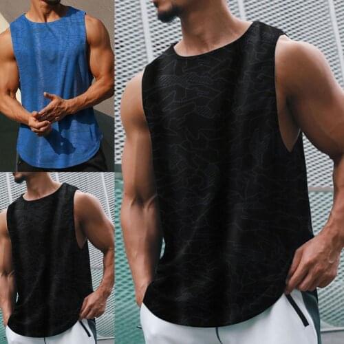 2021 New Summer Print Sleeveless Men Vest Sweat Absorbing O Neck Arc Hem Fitness Vest Top Basketball sleeveless Sport Camisole