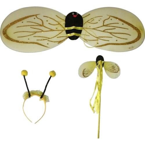 1 Set Children Yellow Bee Removable Wings Wand Headband Dress Up Fancy Dress for Halloween Kids Party Costumes Accessories
