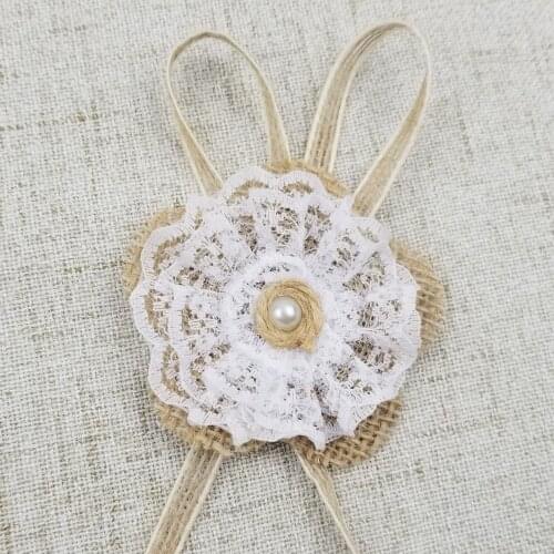 10pcs Natural Jute Burlap Hessian Flower With Lace Pearl trim Vintage Wedding decoration Rustic Flower For DIY Accessories