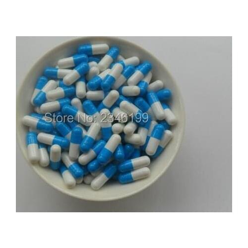 1000pcs/lot DIY Empty Capsule Shells, Size 1# Blue White Powder Filling Container, Empty Wishes Papers Refillbale Container