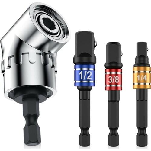 105 Degree Short Corner Drill Bit Socket Adapter With 3Pcs Hex Shank Square Socket Drill Bits Angle Extension Driver Screwdriver