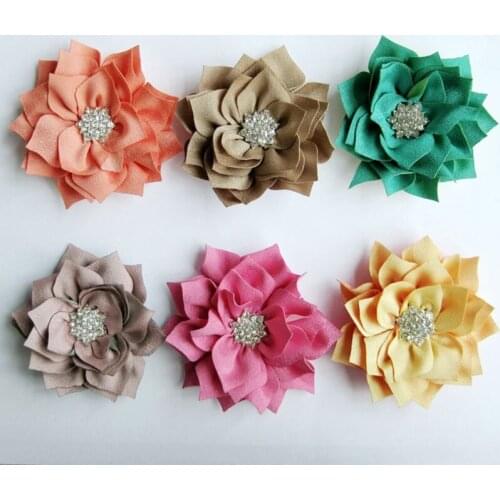 120pcs/lot)3.6" 6 Colors Winter Sparkle Rhinestone Pastel Color Flower For Headband Fabric Lotus Leaf Flower For Kids